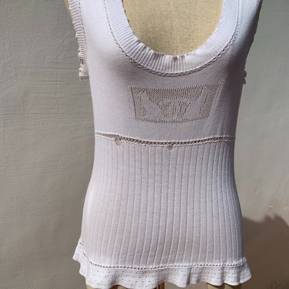 CHANEL Tops - CHANEL CC Cat White Cotton Sleeveless Top, French 38, American Size 8, HTF, Luxe